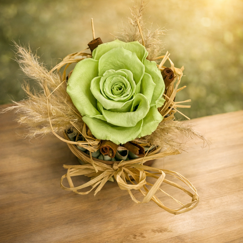 Verde Mémoire – Flower Box con Rosa Verde Stabilizzata