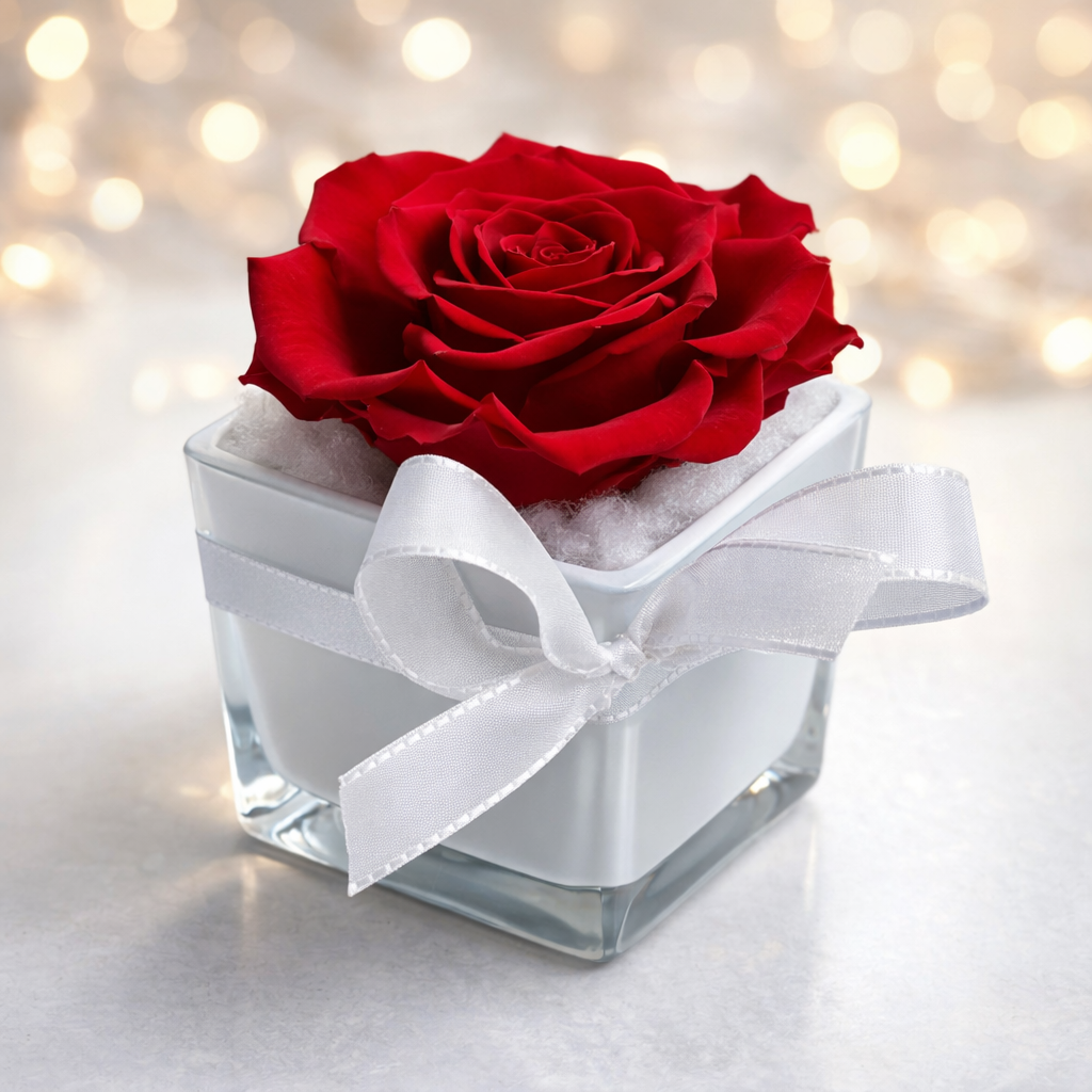 Éternelle Rouge – Flower Box Artigianale con Rosa Rossa Stabilizzata | H 12 cm