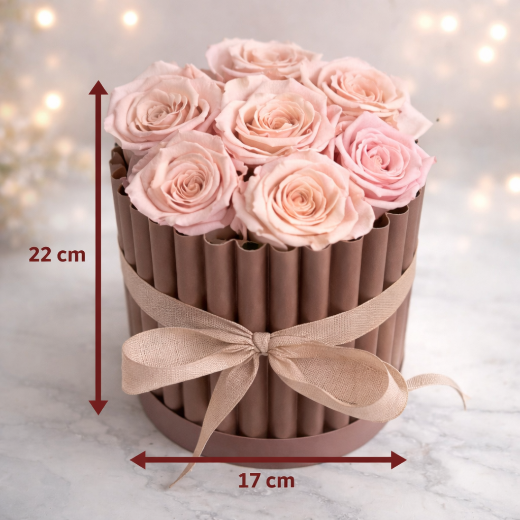 Rose de Velours Rosé – Flower Box con 7 Rose Stabilizzate Rosa e Coperchio in Velluto