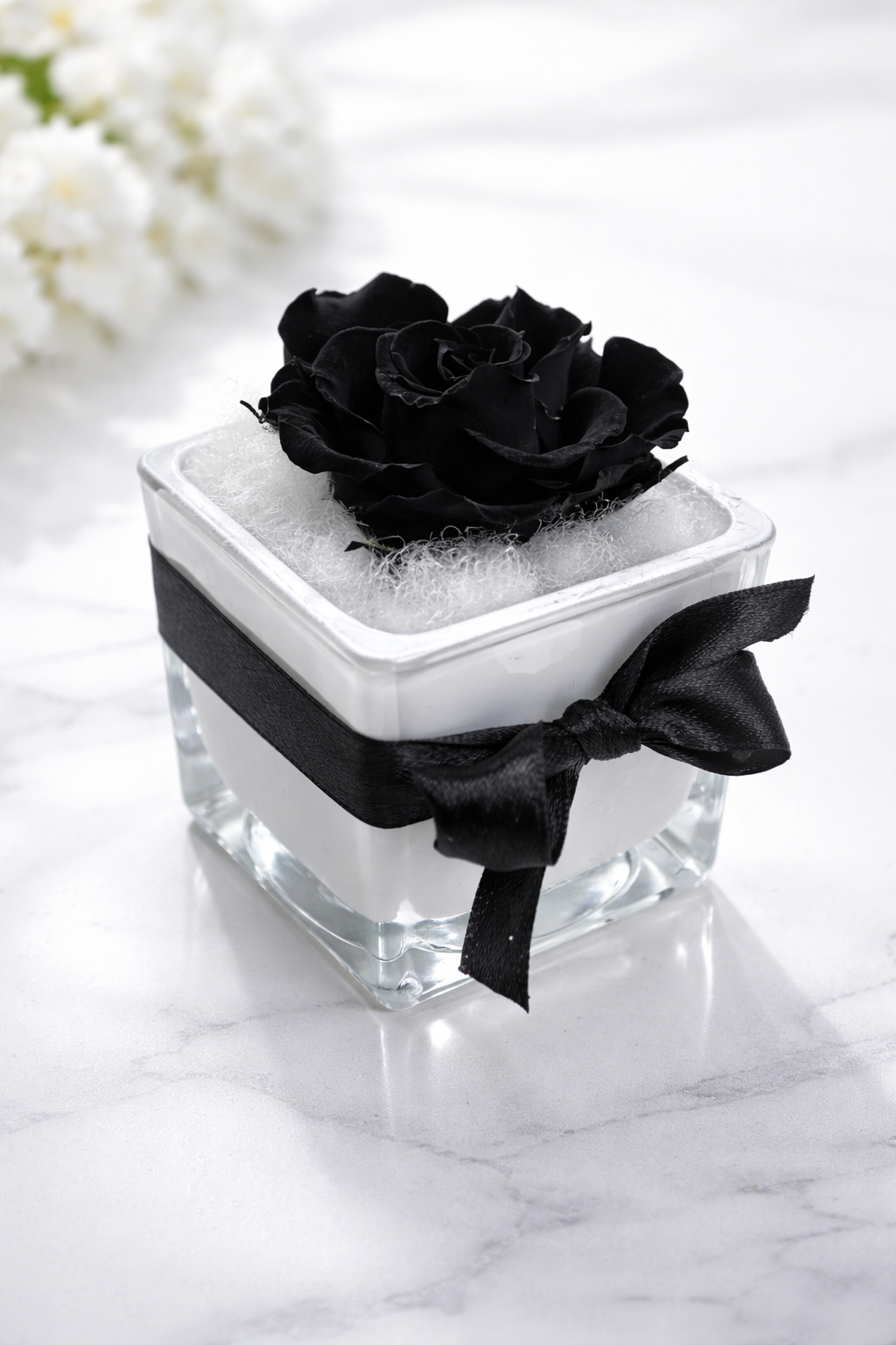 Noir Éternel – Mini Flower Box con Rosa Nera Stabilizzata in Bicchiere di Vetro