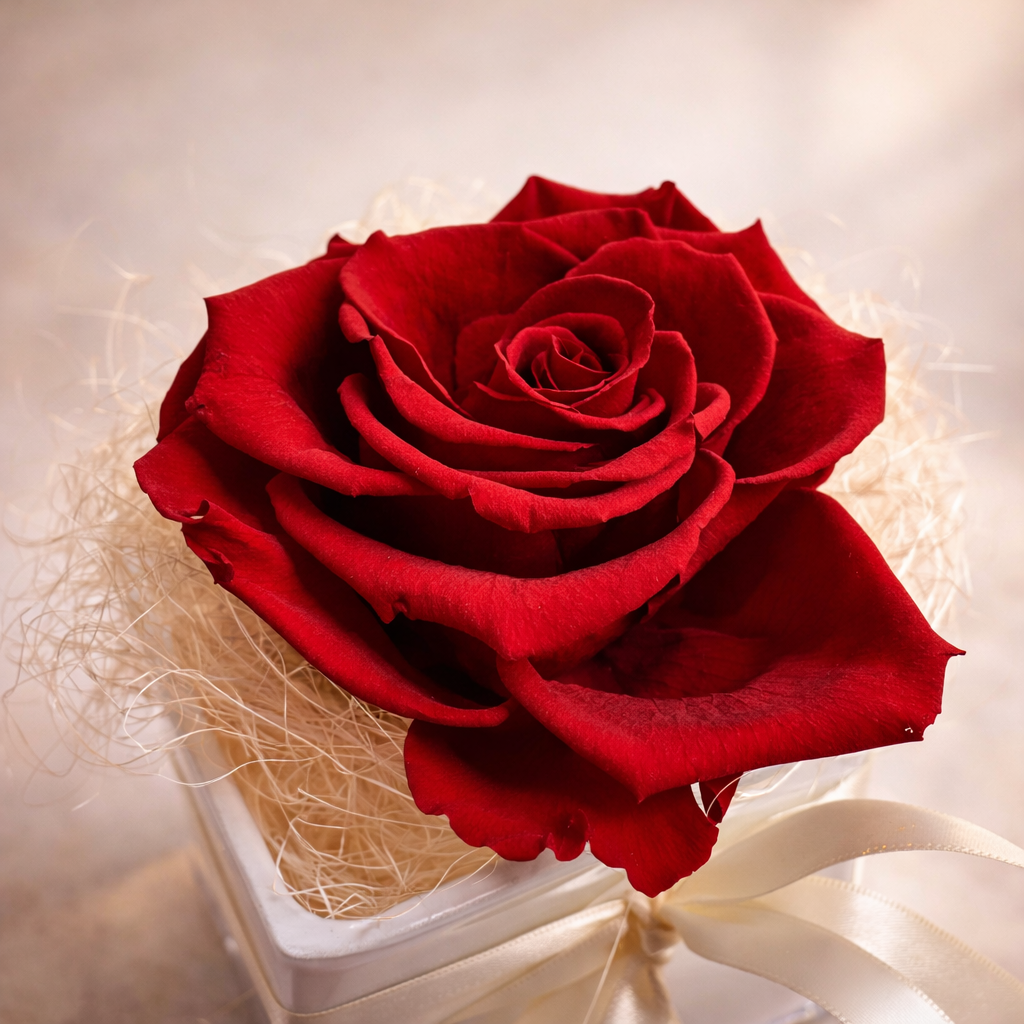 Rouge de Silence – Rosa Rossa Stabilizzata in Bicchiere in Vetro Bianco H14