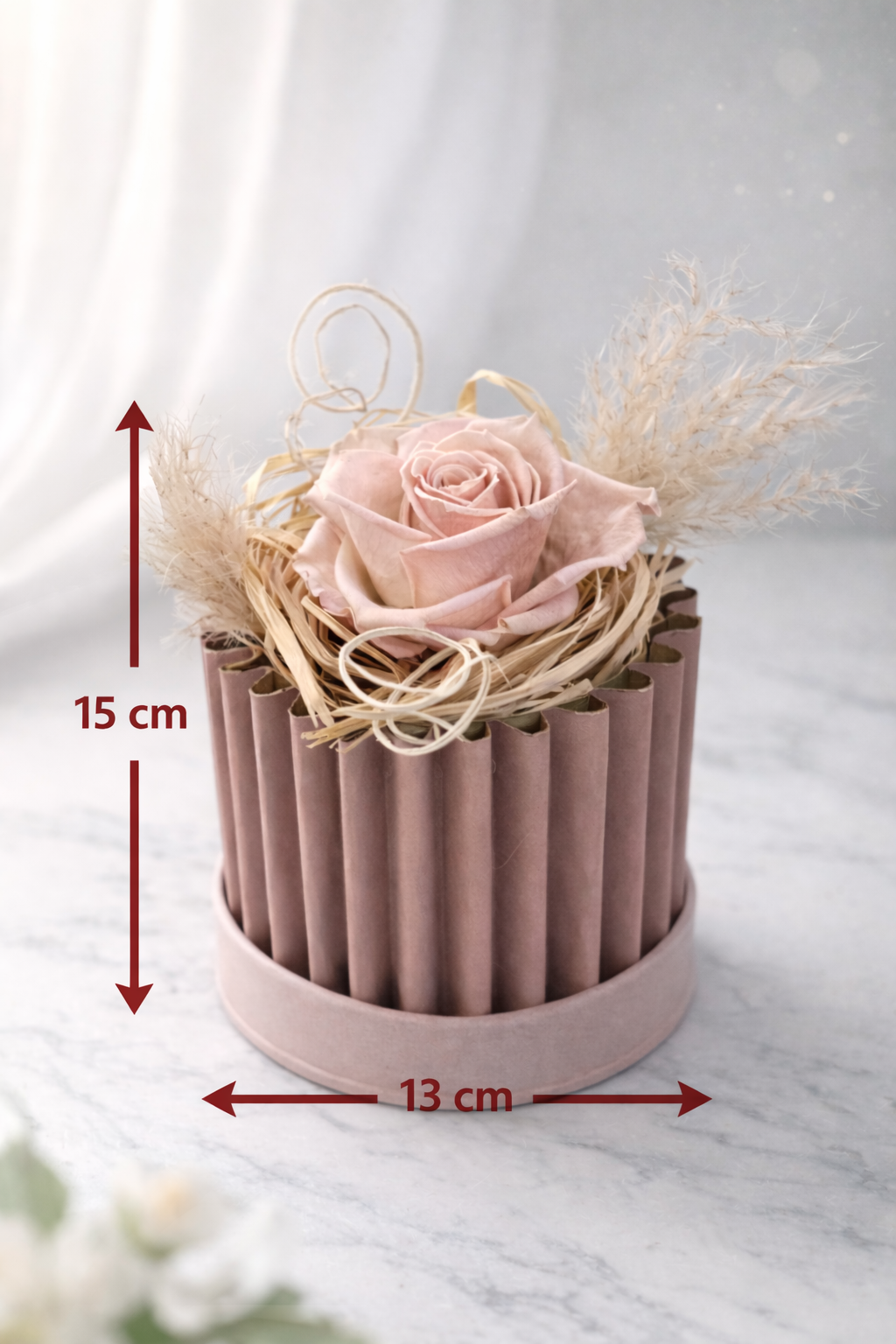 Nid d’Âme – Flower Box con Rosa Rosa Stabilizzata | H15 cm Ø13 cm