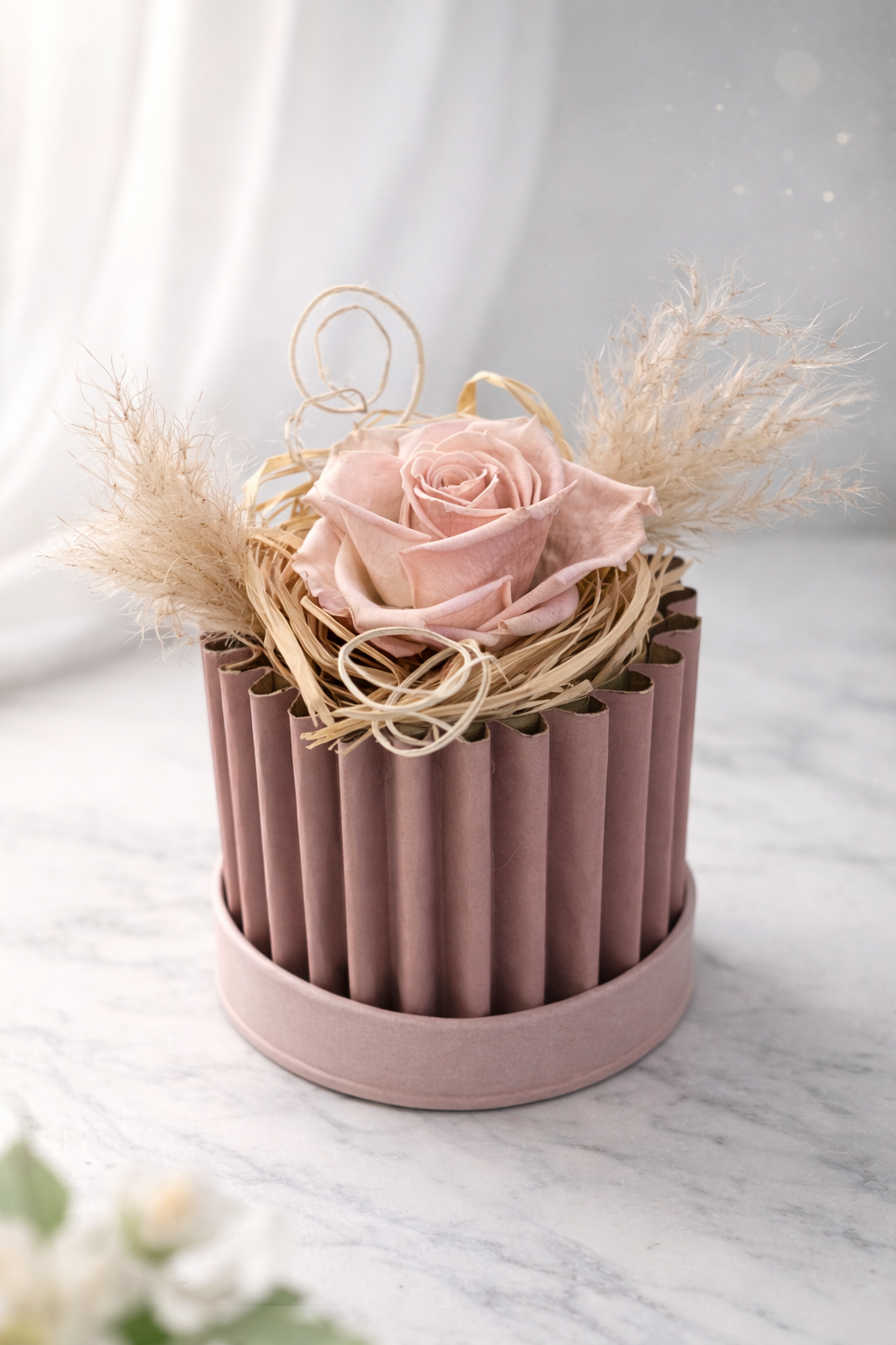 Nid d’Âme – Flower Box con Rosa Rosa Stabilizzata | H15 cm Ø13 cm