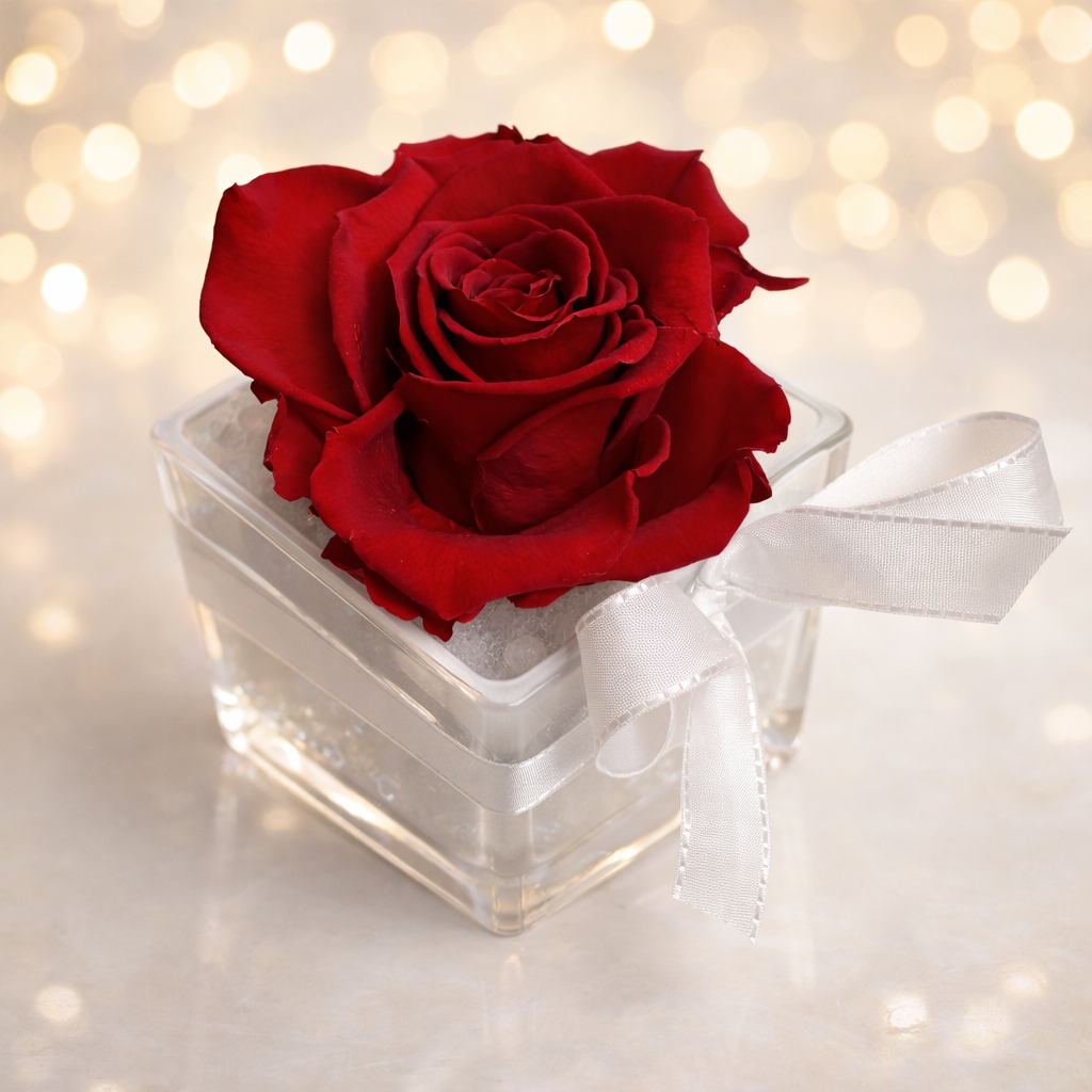 Éternelle Rouge – Flower Box Artigianale con Rosa Rossa Stabilizzata | H 12 cm