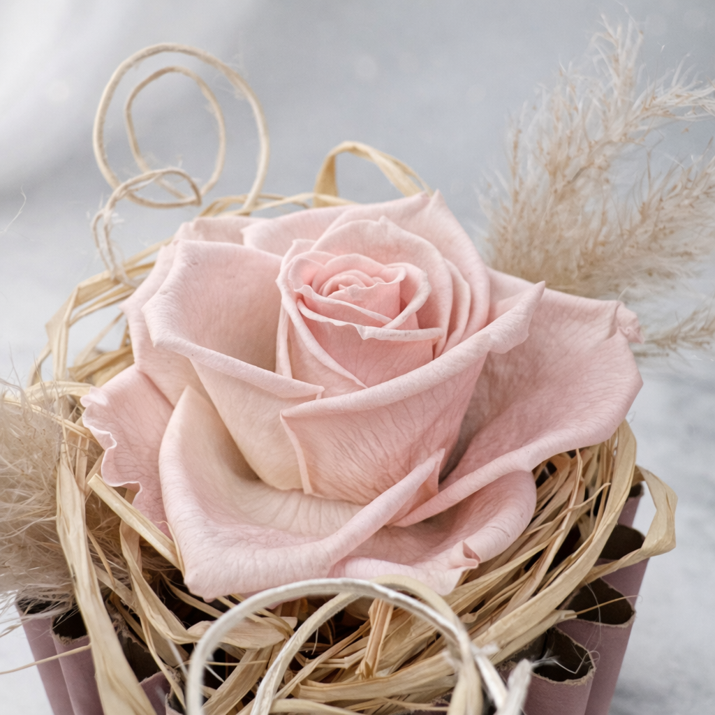 Nid d’Âme – Flower Box con Rosa Rosa Stabilizzata | H15 cm Ø13 cm