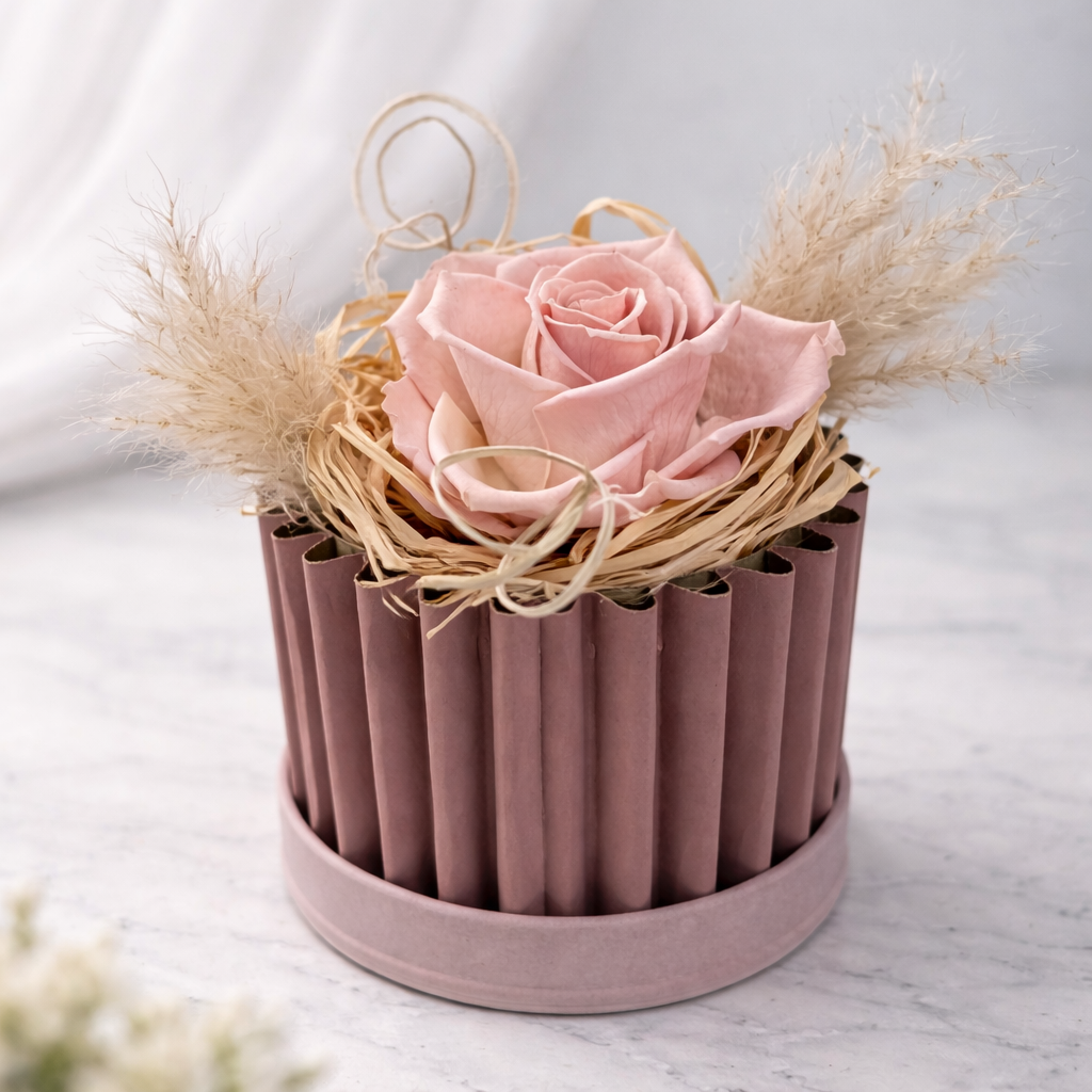Nid d’Âme – Flower Box con Rosa Rosa Stabilizzata | H15 cm Ø13 cm