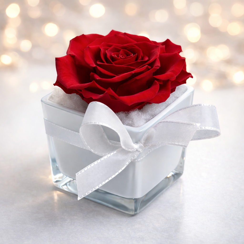 Éternelle Rouge – Flower Box Artigianale con Rosa Rossa Stabilizzata | H 12 cm