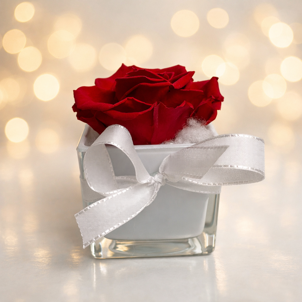 Éternelle Rouge – Flower Box Artigianale con Rosa Rossa Stabilizzata | H 12 cm