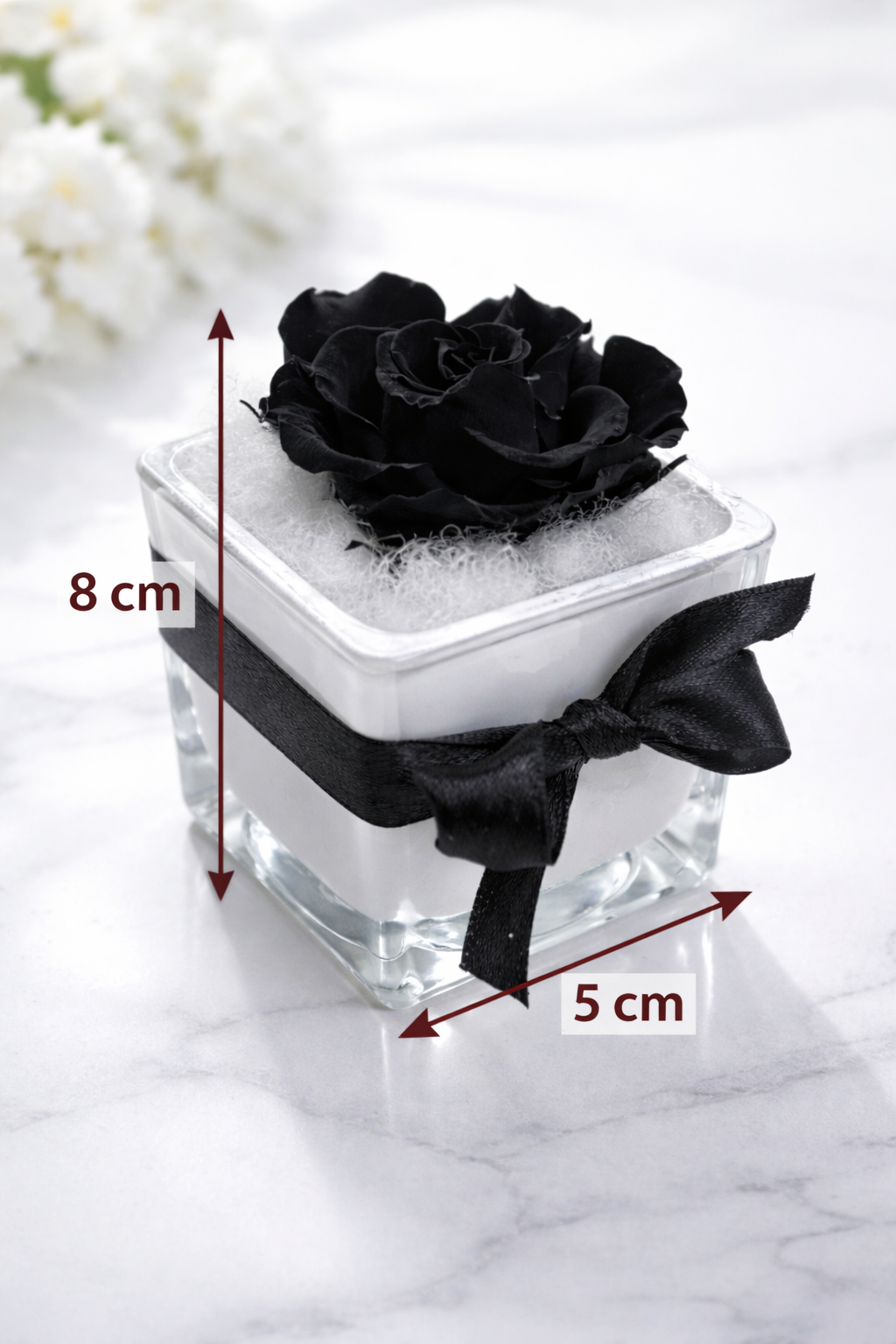 Noir Éternel – Mini Flower Box con Rosa Nera Stabilizzata in Bicchiere di Vetro